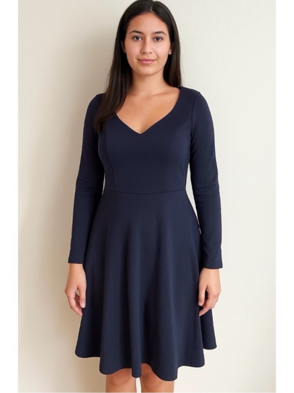 NWT ELOQUII Navy‎ Blue V-Neck Long Sleeve Knee Length Dress Sz. 14